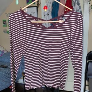 Burgundy and white striped shirt